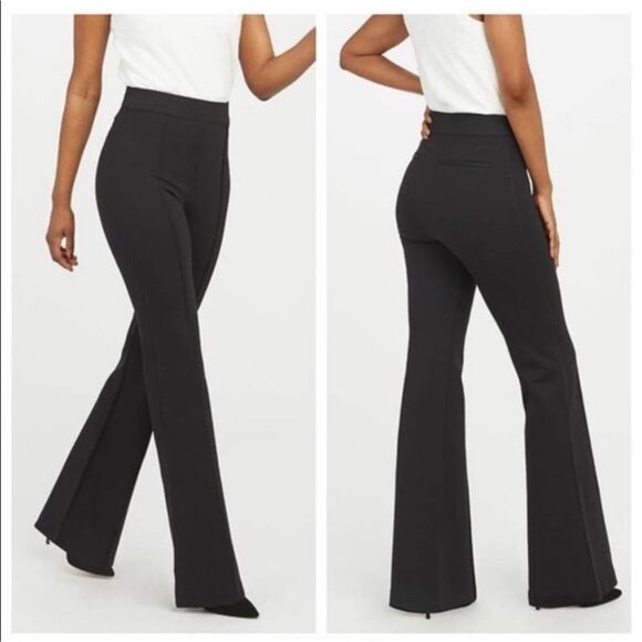 NWT SPANX 20252 The Perfect Hi Rise Flare Black Knit Ponte Pants Size L Petite - Picture 3 of 8